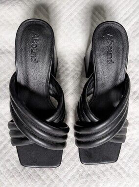 Abound Black Block Retro Heel Crossover Leather Strap Heels Sandals Sz 6.5 M